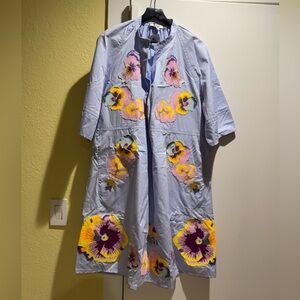 COS Gathered Floral Appliqué Midi Shirt Dress